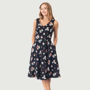 Eva Rose Cupcake Print V-Neck Fit & Flare Dress With Pockets